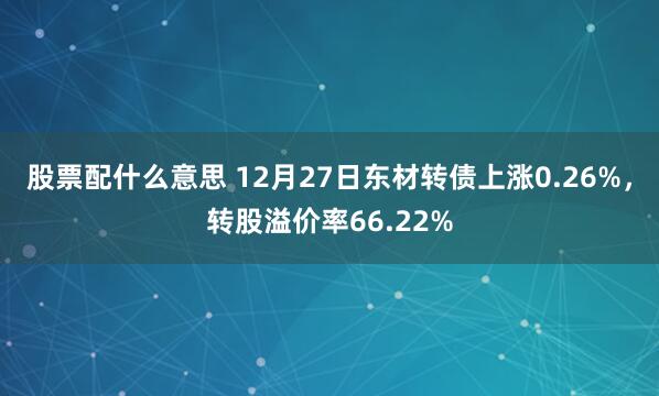 股票配什么意思 12月27日东材转债上涨0.26%，转股溢价率66.22%