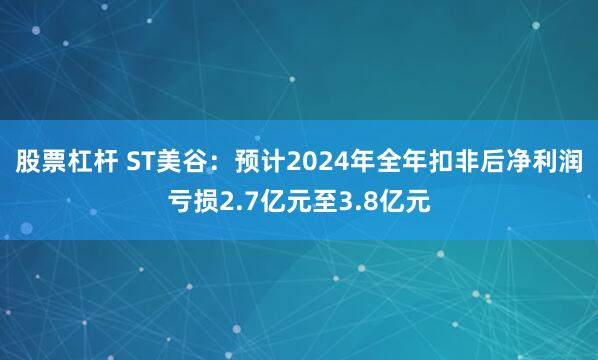 股票杠杆 ST美谷：预计2024年全年扣非后净利润亏损2.7亿元至3.8亿元