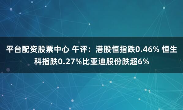 平台配资股票中心 午评：港股恒指跌0.46% 恒生科指跌0.27%比亚迪股份跌超6%